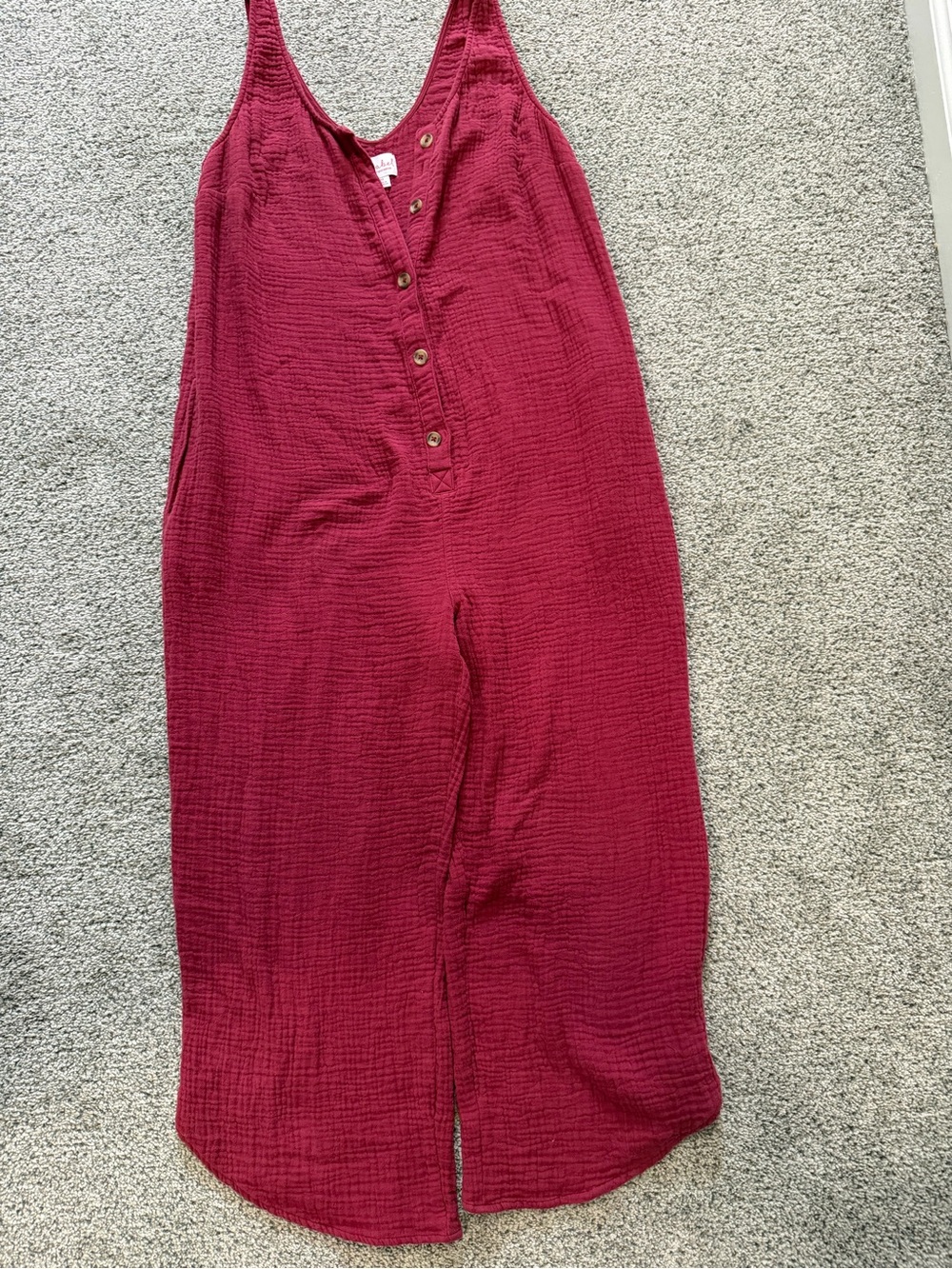Women's Maternity Sleeveless Button-Front Jumpsuit - Berry